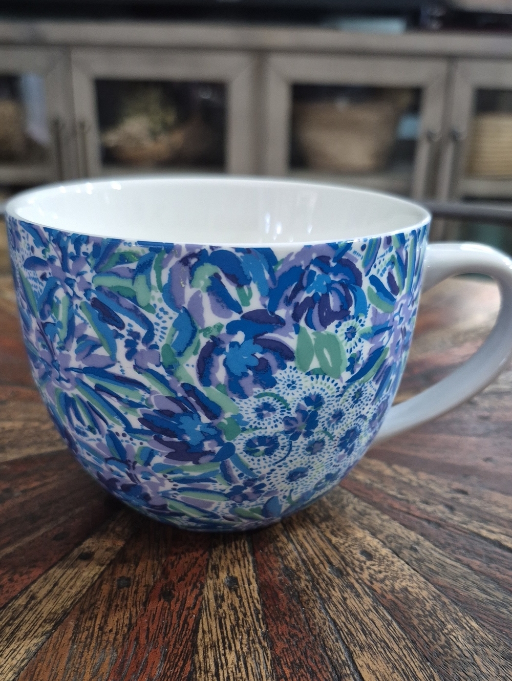Lilly Pulitzer Blue Floral 14 oz Ceramic Mug with Green Accents